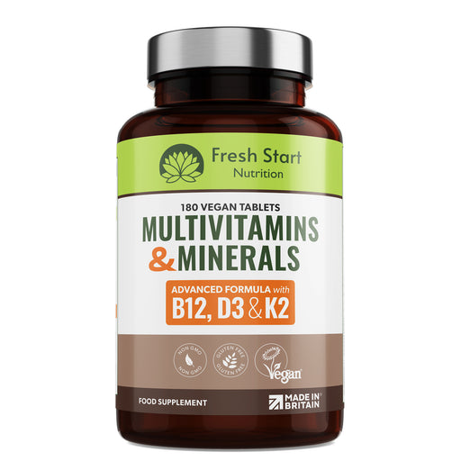 Fresh Start Advanced Vegan Multivitamins & Minerals High in B12, D3 with Added Vitamin K2 - 180 Tablets