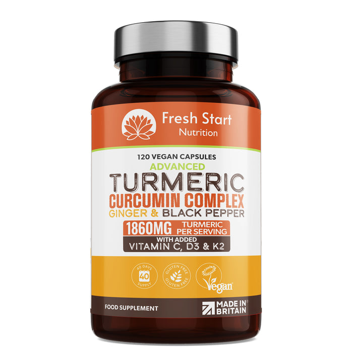 Fresh Start Turmeric Curcumin Complex Ginger & Black Pepper - 120 Vegan Tablets