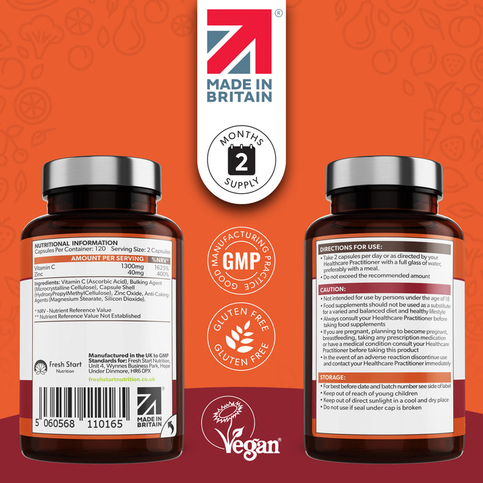 Fresh Start Vitamin C 1300mg & Zinc 40mg - 120 Vegan Capsules