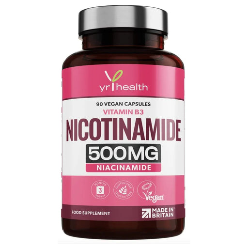 Vitamin B3 Nicotinamide, Niacinamide 500mg - 90 Vegan Niacin B3 Capsules Flush Free, for Skin, Energy Yielding Metabolism, Tiredness & Fatigue, One A Day, 3 Months Supply