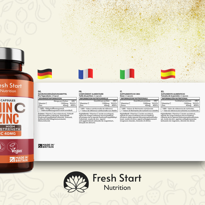 Fresh Start Vitamin C 1300mg & Zinc 40mg - 120 Vegan Capsules