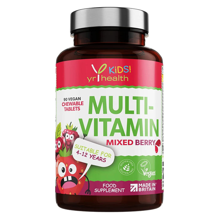 Kids Multivitamins and Minerals - Chewable Mixed Berry Flavour Multivitamin for Kids 4-12 Years, Vegan Society Registered Tablets not Gummies - 3 Months Supply