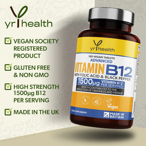 Advanced Vitamin B12 with Folic Acid & Black Pepper - 180 Tablets