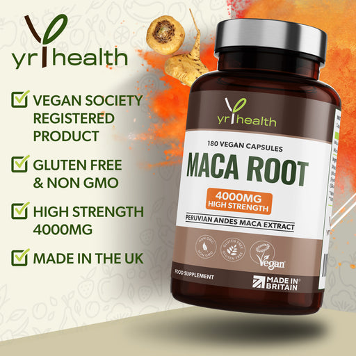 Highest Strength 4000mg Peruvian Andes Maca Root Extract  - 180 Vegan Capsules