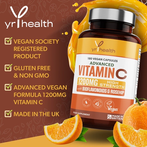 Advanced Vitamin C 1200mg with Bioflavonoids & Roship - 180 Vegan Capsules