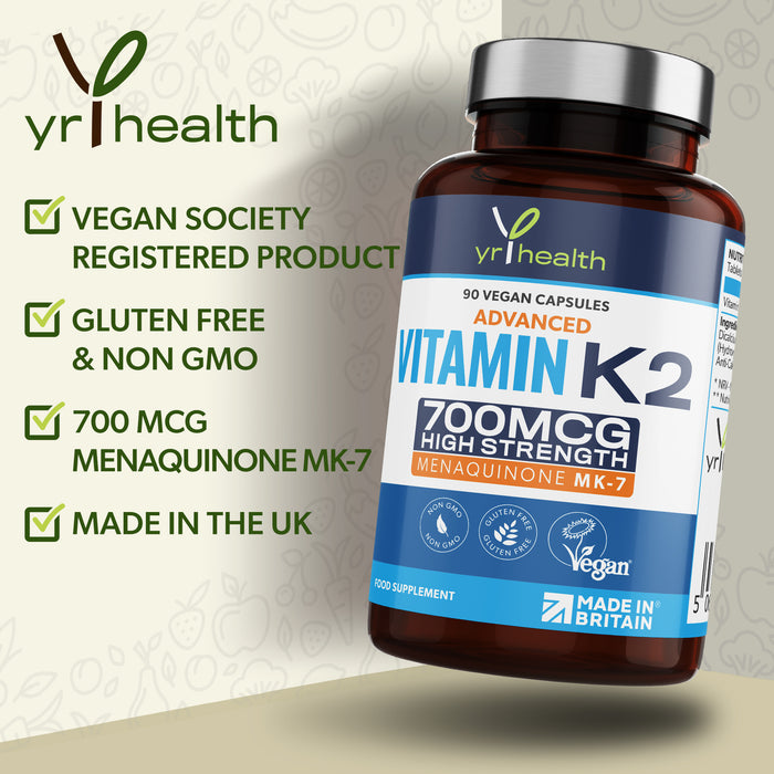 Vitamin K2 MK-7 Maximum Strength 700mcg - 90 Vegan Capsules