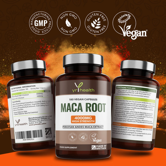 High Strength Peruvian Andes Maca Root Extract  - 180 Vegan Capsules (4000mg)