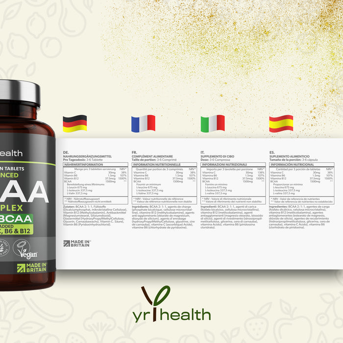 2:1:1 BCAAs Branched Chain Amino Acids + Vitamin C, B6 and B12 - 180 Vegan Capsules