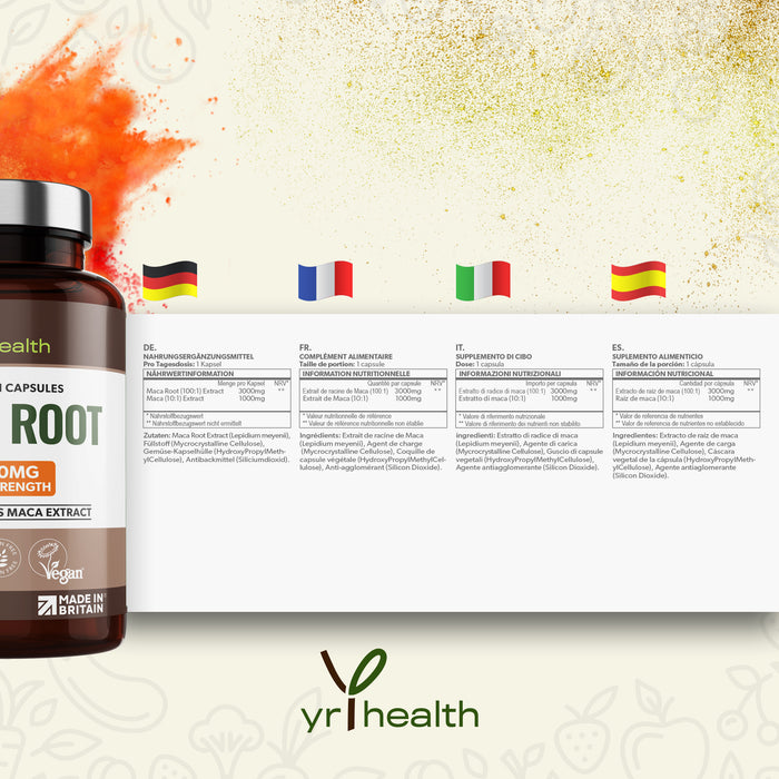 High Strength Peruvian Andes Maca Root Extract  - 180 Vegan Capsules (4000mg)