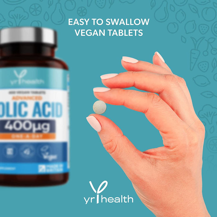 Folic Acid 400 mcg Tablets - 400 Vegan Vitamin B9 Tablets for Women, 13 Month Supply, Folic Acid Pregnancy for Normal Function of Immune System and Maternal Tissue Growth