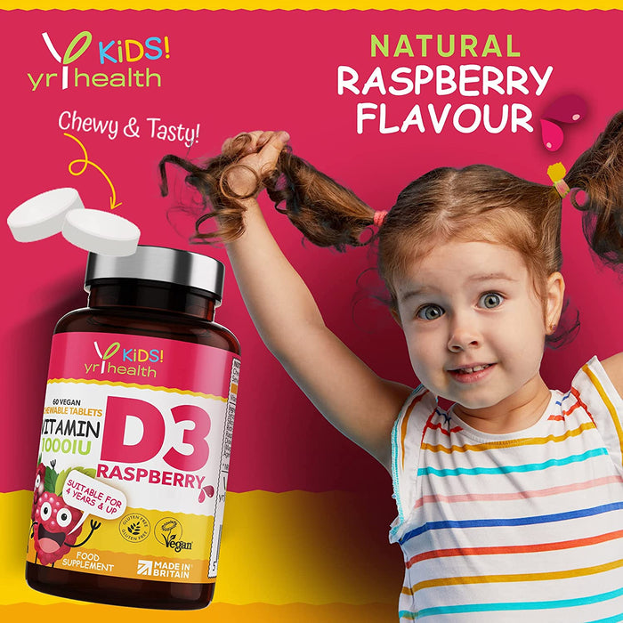 Kids Vitamin D3 1000 iu High Strength - Chewable Raspberry Flavour Vit ...